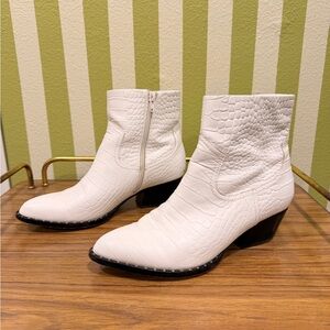 Something Navy White Croc-Embossed Ankle Boots